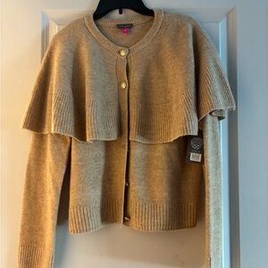 Vince Camuto designer size S but fit S or M , Beige Cardigan with Layered Design